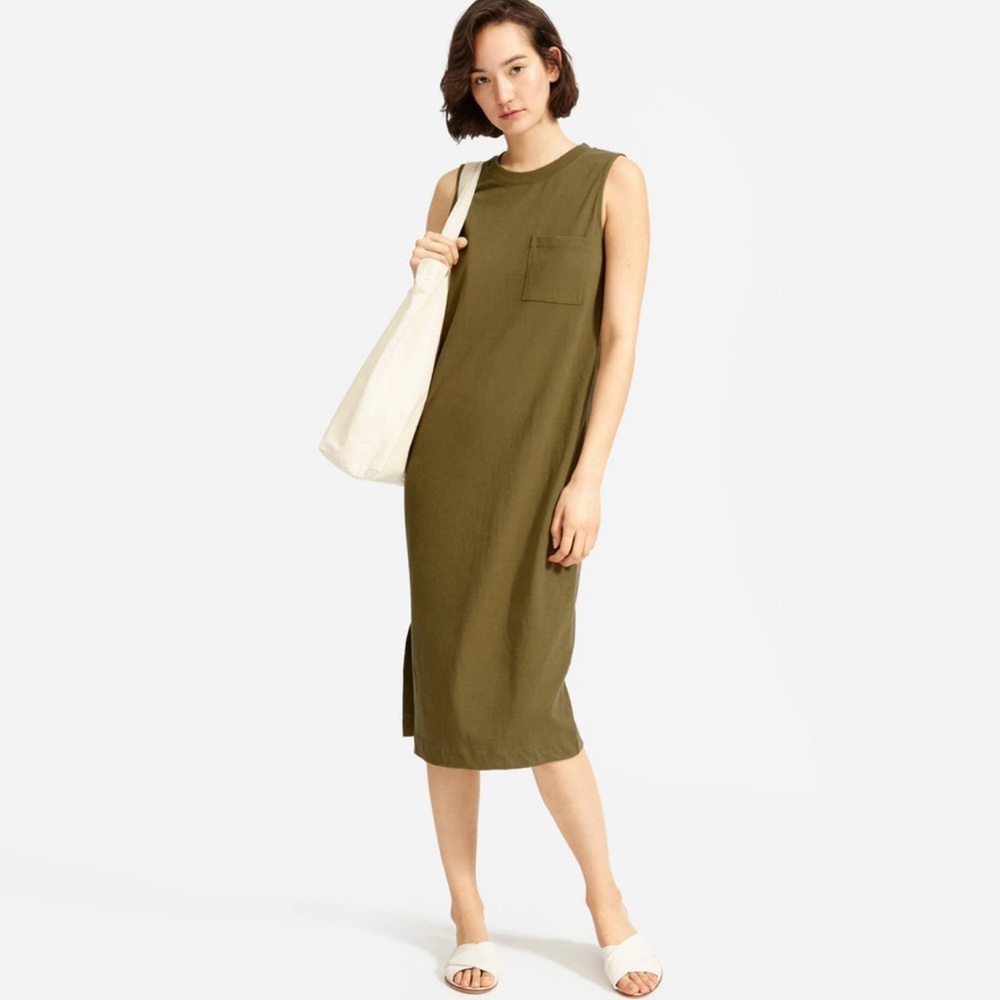 Everlane Long Weekend Sleeveless Tank Dress, Olive Green, Small, *Flaw